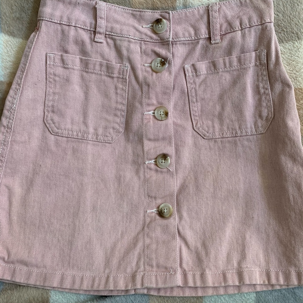 Pink button down jean skirt